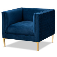 Baxton Studio TSF-6625-Navy/Gold-CC Seraphin Glam and Luxe Navy Blue Velvet Fabric Upholstered Gold Finished Armchair